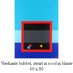 Vierkante bubbel, zwart in rood in blauw